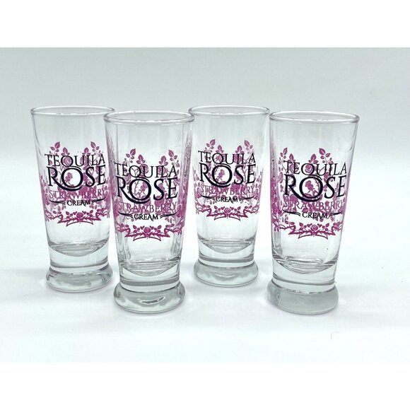 Tequila Rose Strawberry Cream Tall 4.25" Shot Glasses Set Of 4 Black & Rose - Picture 1 of 5